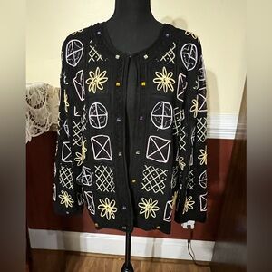 Vintage LISA Colorful Embroidered Beaded Geometric Pattern Jacket/Sweater.